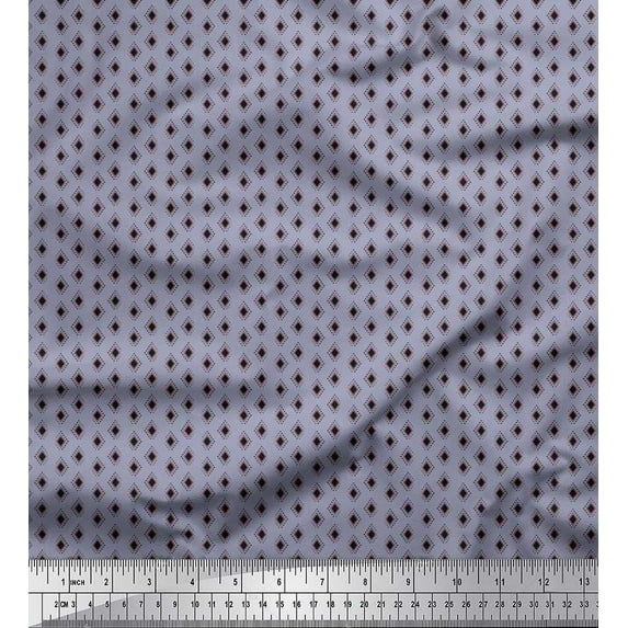 Soimoi Silk Fabric Dots & Diamond Shirting Printed Craft Fabric by The Yard 42 Inch Wide