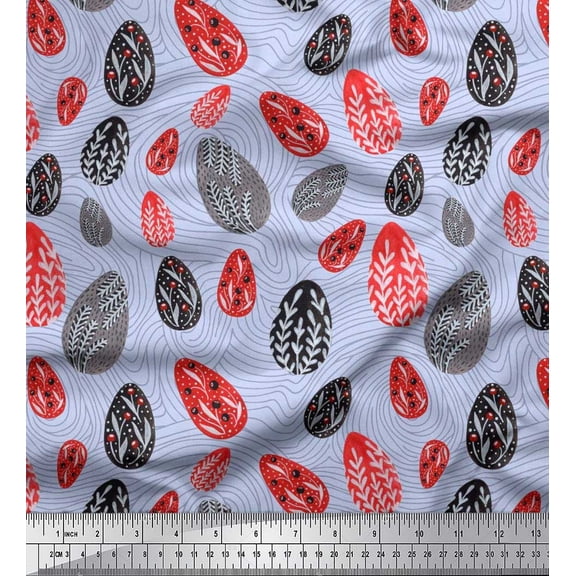 Soimoi Silk Fabric Egg Folk Art Print Sewing Fabric Yard 42 Inch Wide