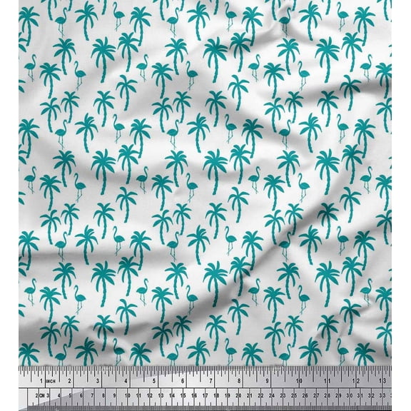 Soimoi Silk Fabric Flamingo & Palm Tree Print Fabric by Yard 42 Inch Wide