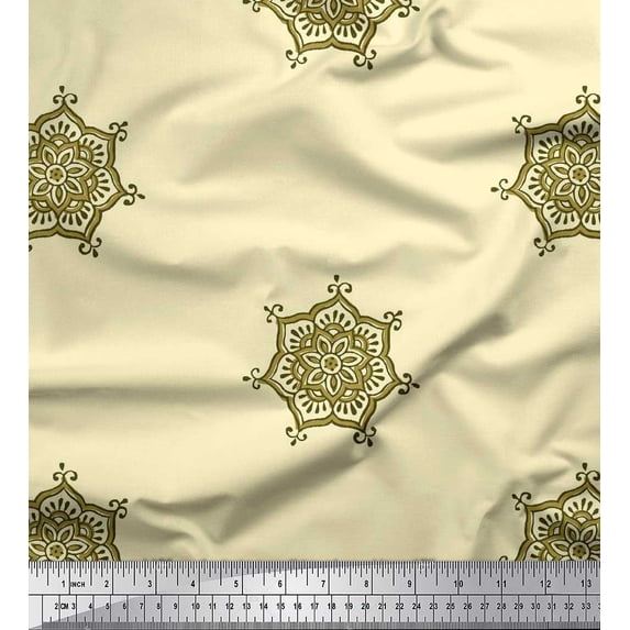Soimoi Silk Fabric Floral Mandala Block Printed Craft Fabric by The Yard 42 Inch Wide