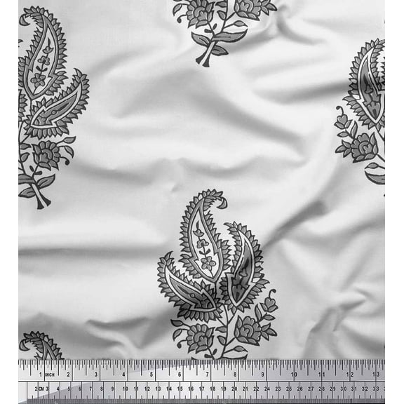 Soimoi Silk Fabric Floral & Paisley Block Decor Fabric Printed Yard 42 Inch Wide