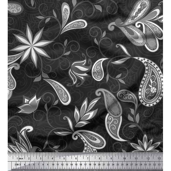 Soimoi Silk Fabric Floral & Paisley Ethnic Fabric Prints By Yard 42 Inch Wide