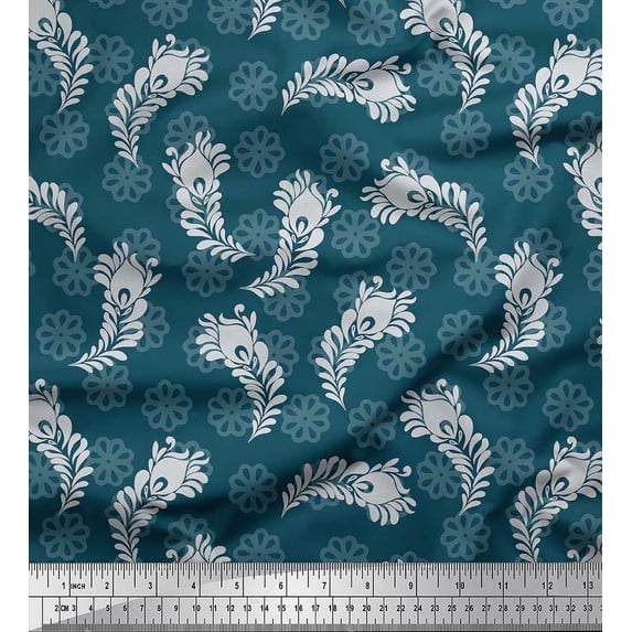 Soimoi Silk Fabric Floral & Peacock Feather Print Sewing Fabric Yard 42 Inch Wide
