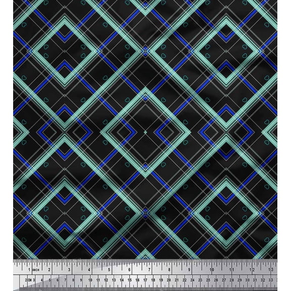 Soimoi Silk Fabric Geometric Check Printed Fabric 1 Yard 42 Inch Wide