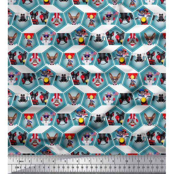 Soimoi Silk Fabric Geometric & Dogs Patchwork Fabric Prints by Yard 42 Inch Wide