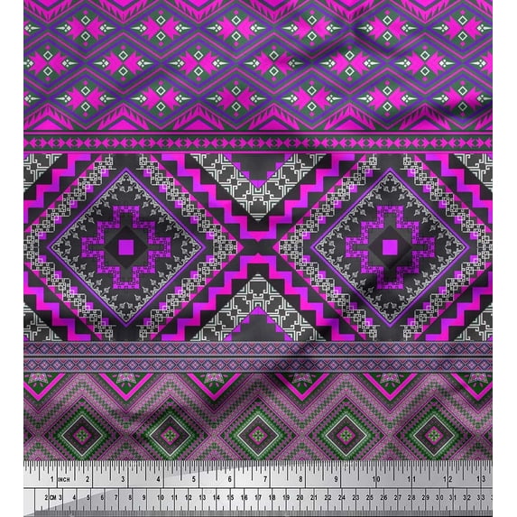 Soimoi Silk Fabric Geometric Southwestern Decor Fabric Printed Yard 42 Inch Wide