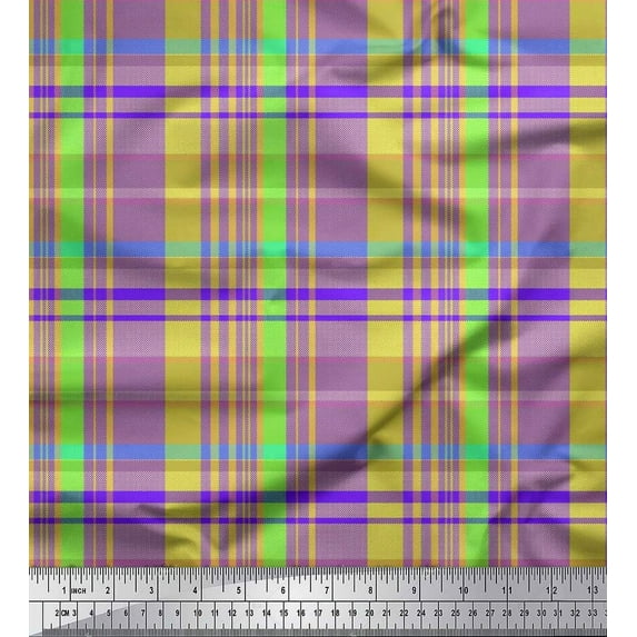 Soimoi Silk Fabric Gingham Check Print Fabric by The Yard 42 Inch Wide