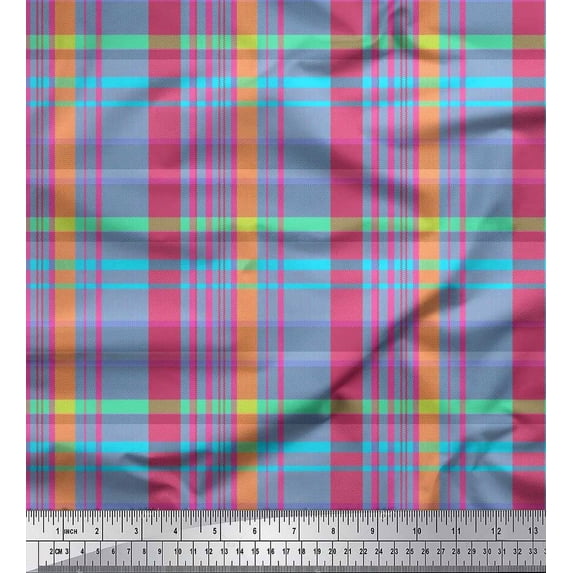 Soimoi Silk Fabric Gingham Check Printed Craft Fabric by The Yard 42 Inch Wide
