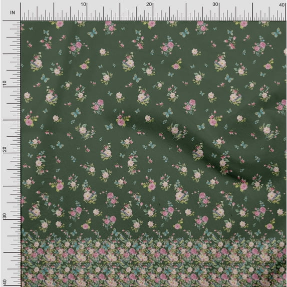 Soimoi Silk Fabric Insect & Anemone Panel Decor Fabric Printed Yard 42 Inch Wide