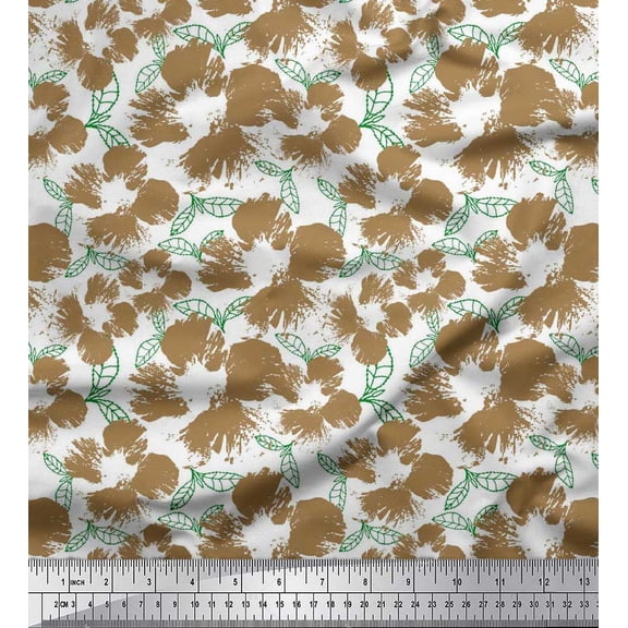 Soimoi Silk Fabric Leaves & Floral Abstract Print Fabric by Yard 42 Inch Wide