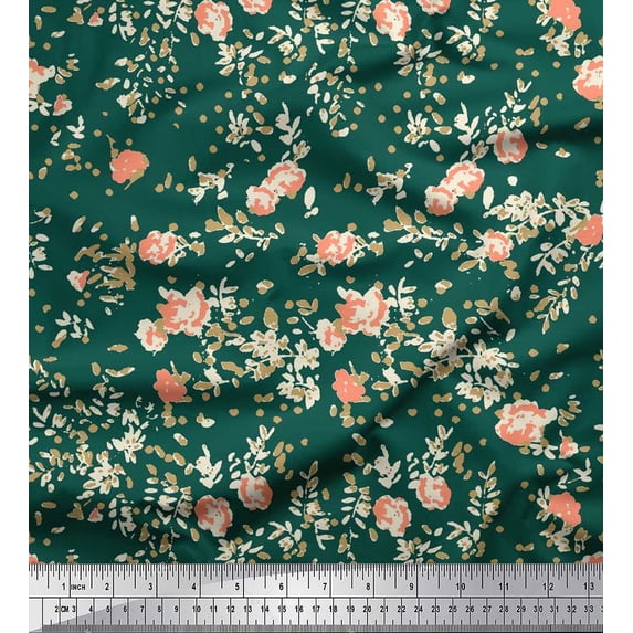 Soimoi Silk Fabric Leaves & Floral Artistic Fabric Prints by Yard 42 Inch Wide