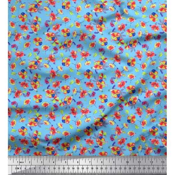 Soimoi Silk Fabric Leaves & Floral Artistic Print Fabric by Yard 42 Inch Wide