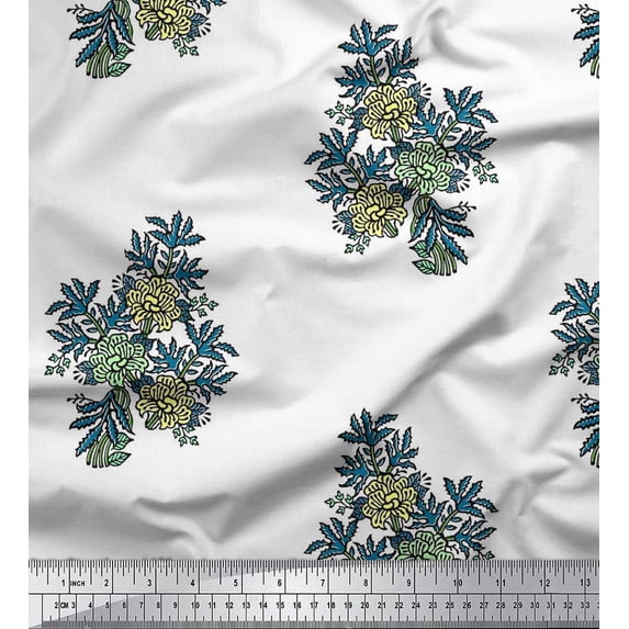 Soimoi Silk Fabric Leaves & Floral Block Fabric Prints by Yard 42 Inch Wide