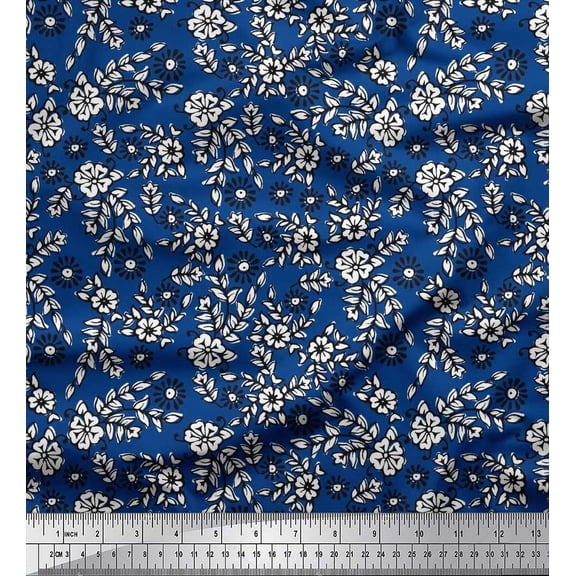 Soimoi Silk Fabric Leaves & Floral Block Fabric Prints by Yard 42 Inch Wide