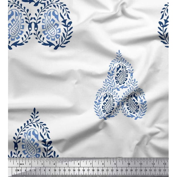 Soimoi Silk Fabric Leaves & Paisley Block Fabric Prints by Yard 42 Inch Wide