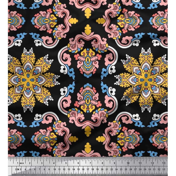 Soimoi Silk Fabric Mandala Ethnic Fabric Prints by Yard 42 Inch Wide