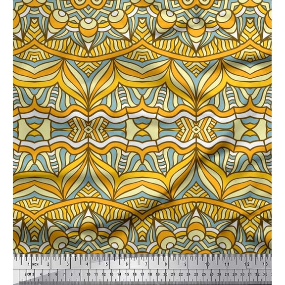 Soimoi Silk Fabric Mandala Kaleidoscope Print Fabric by The Yard 42 Inch Wide