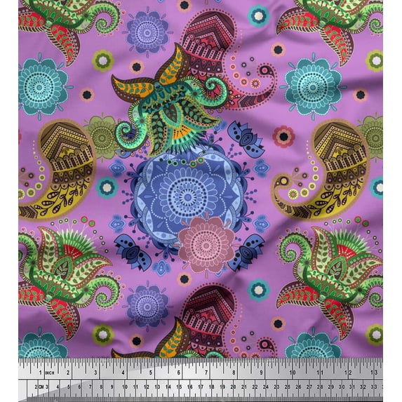 Soimoi Silk Fabric Mandala & Paisley Ethnic Fabric Prints By Yard 42 Inch Wide