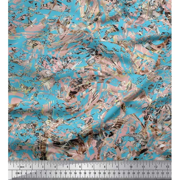 Soimoi Silk Fabric Marble Stone Texture Print Sewing Fabric Yard 42 Inch Wide