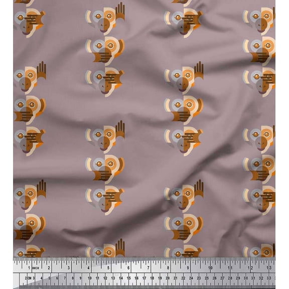 Soimoi Silk Fabric Monkey Face Cartoon Decor Fabric Printed Yard 42 Inch Wide