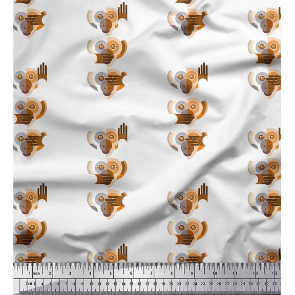 Soimoi Silk Fabric Monkey Face Cartoon Print Fabric by Yard 42 Inch Wide