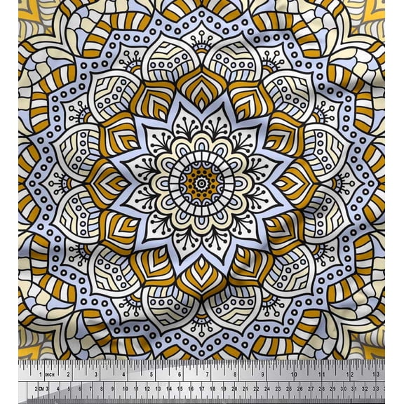 Soimoi Silk Fabric Moroccan & Mandala Kaleidoscope Print Sewing Fabric Yard 42 Inch Wide