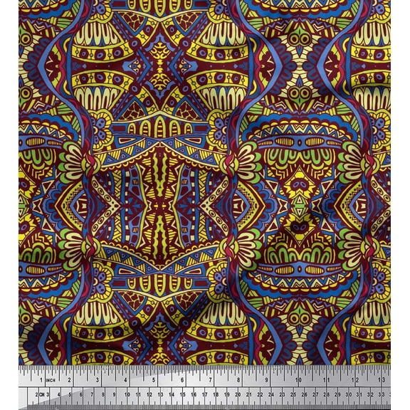 Soimoi Silk Fabric Moroccan Mosaic Decor Fabric Printed Yard 42 Inch Wide
