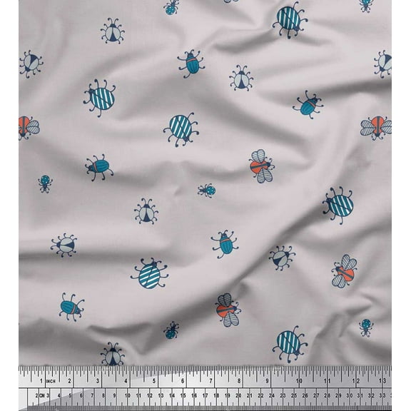 Soimoi Silk Fabric Moth & Light Bug Insects Decor Fabric Printed Yard 42 Inch Wide