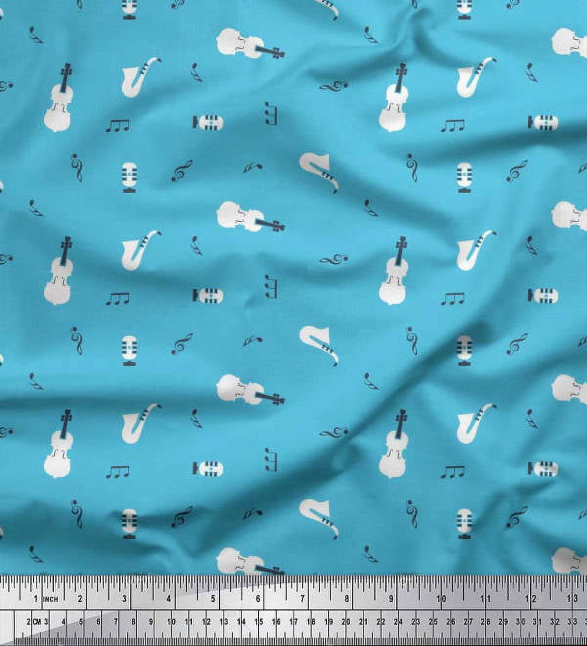 Soimoi Silk Fabric Notes,Guitar & Saxophones Musical Instrument Print ...
