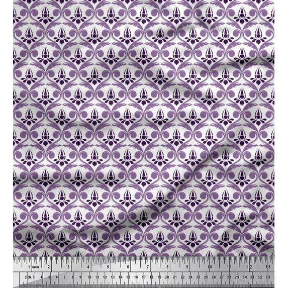 Soimoi Silk Fabric Ogee Damask Printed Fabric 1 Yard 42 Inch Wide