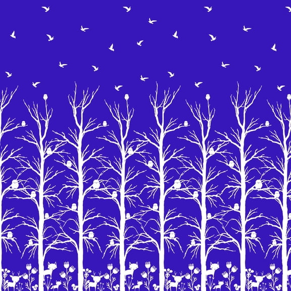 Soimoi Silk Fabric Owl,Reindeer & Dry Tree Panel Printed Fabric 1 Yard 42 Inch Wide