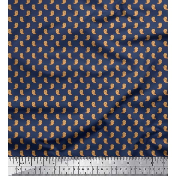 Soimoi Silk Fabric Owl Shirting Print Fabric by The Yard 42 Inch Wide