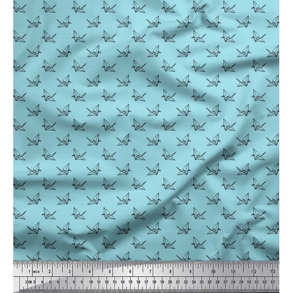 Soimoi Silk Fabric Paper Craft Bird Small Printed Fabric 1 Yard 42 Inch Wide