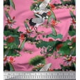 thumbnail image 1 of Soimoi Silk Fabric Sandhill Crane,Leaves & Lotus Floral Print Sewing Fabric Yard 42 Inch Wide, 1 of 1