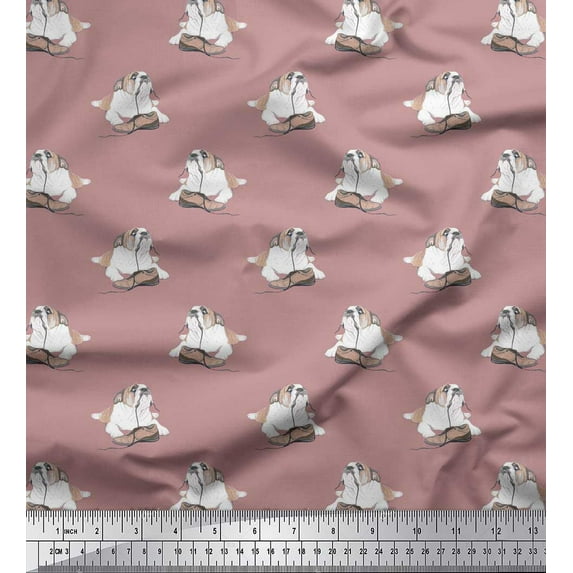 Soimoi Silk Fabric Shoes & Bull Dog Print Fabric by The Yard 42 Inch Wide