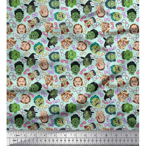 Soimoi Silk Fabric Specs,Bow & Witch Face Halloween Printed Fabric 1 Yard 42 Inch Wide