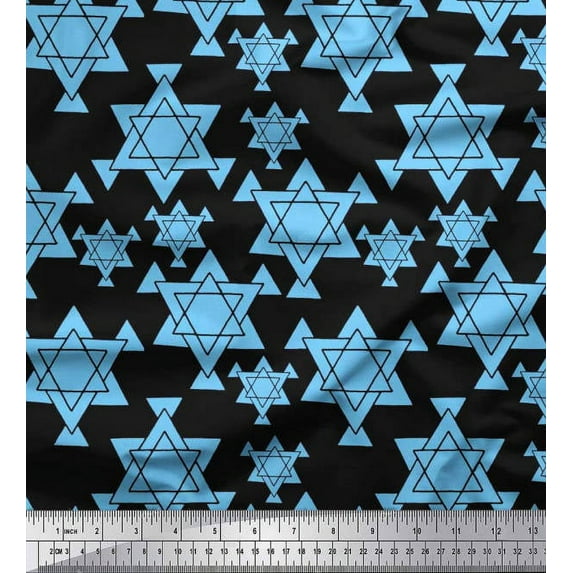 Soimoi Silk Fabric Star Tetrahedron Geometric Print Sewing Fabric Yard 42 Inch Wide