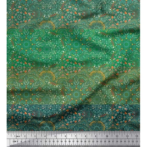 Soimoi Silk Fabric Stripe & Mandala Kaleidoscope Fabric Prints By Yard 42 Inch Wide