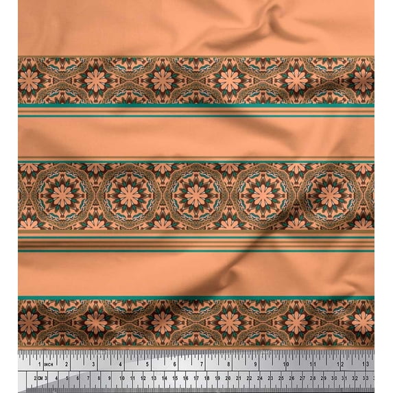 Soimoi Silk Fabric Stripe & Mandala Kaleidoscope Print Fabric by The Yard 42 Inch Wide