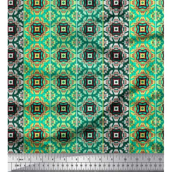 Soimoi Silk Fabric Stripe & Moroccan Kaleidoscope Decor Fabric Printed Yard 42 Inch Wide