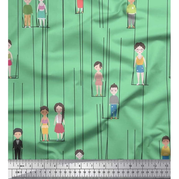 Soimoi Silk Fabric Swing & Kids Human Figure Print Sewing Fabric Yard 42 Inch Wide