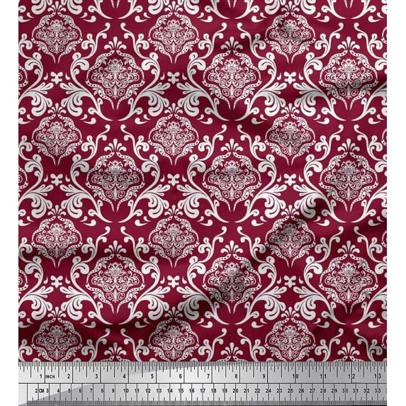 Soimoi Silk Fabric Swirls & Floral Artistic Print Fabric by Yard 42 Inch Wide