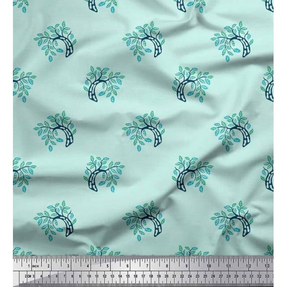 Soimoi Silk Fabric Tree Block Printed Fabric 1 Yard 42 Inch Wide
