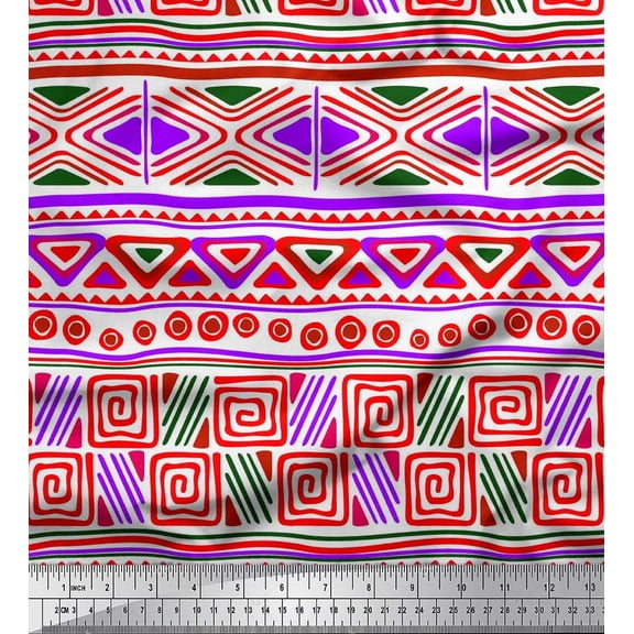 Soimoi Silk Fabric Triangle & Greek Key Geometric Print Fabric by Yard 42 Inch Wide