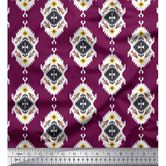 Soimoi Silk Fabric Tribal Southwestern Print Sewing Fabric Yard 42 Inch Wide