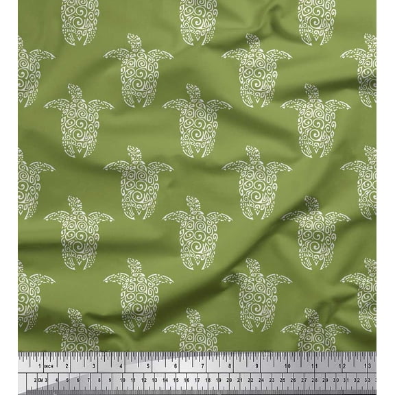 Soimoi Silk Fabric Turtle Block Decor Fabric Printed Yard 42 Inch Wide