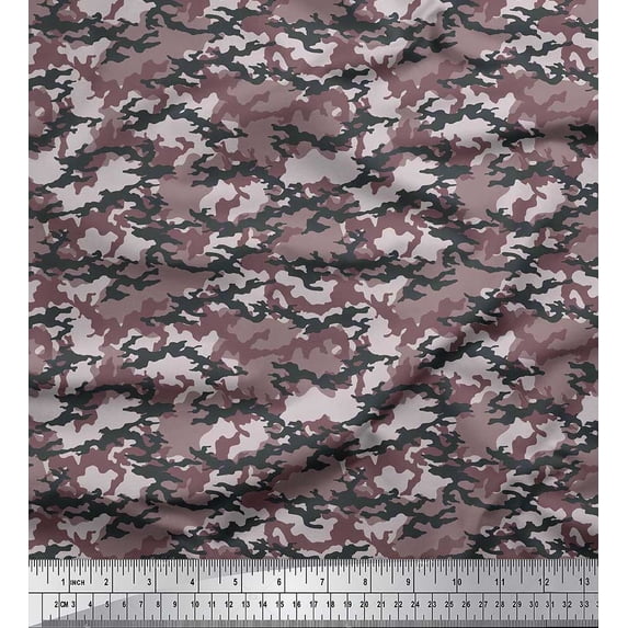 Soimoi Silk Fabric Two Tone Camouflage Print Fabric by the Yard 42 Inch Wide