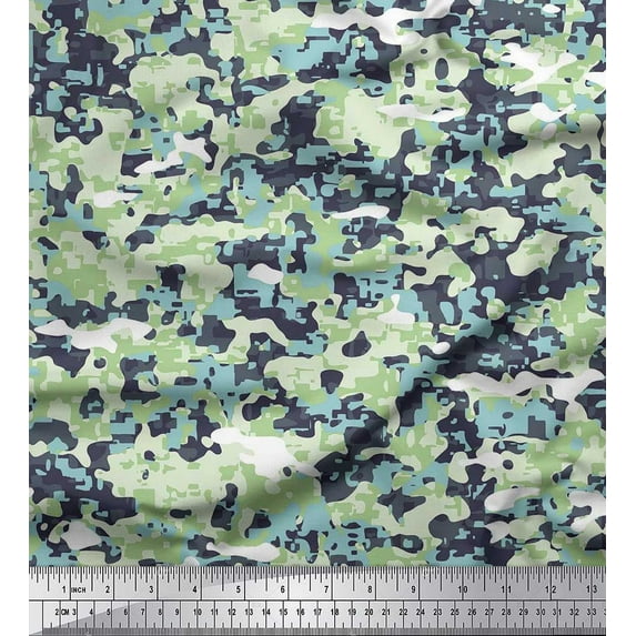 Soimoi Silk Fabric Two Tone With White Camouflage Print Fabric by the Yard 42 Inch Wide