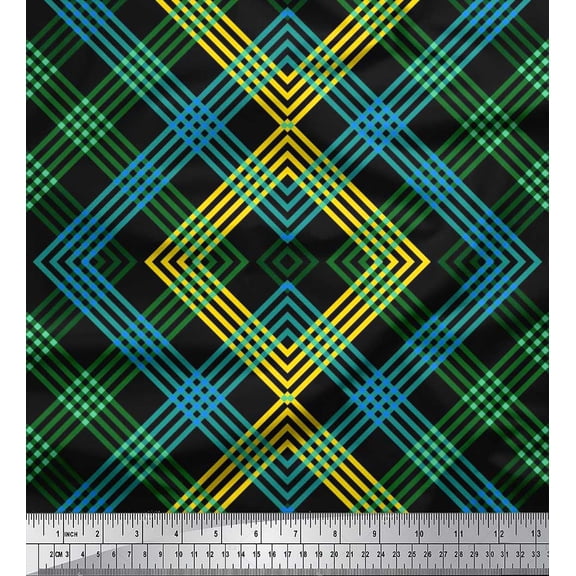 Soimoi Silk Fabric Window Pane Check Fabric Prints by Yard 42 Inch Wide