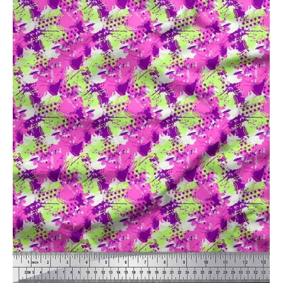 Soimoi Silk Fabric circle & brush stroke Abstract Print Sewing Fabric Yard 42 Inch Wide